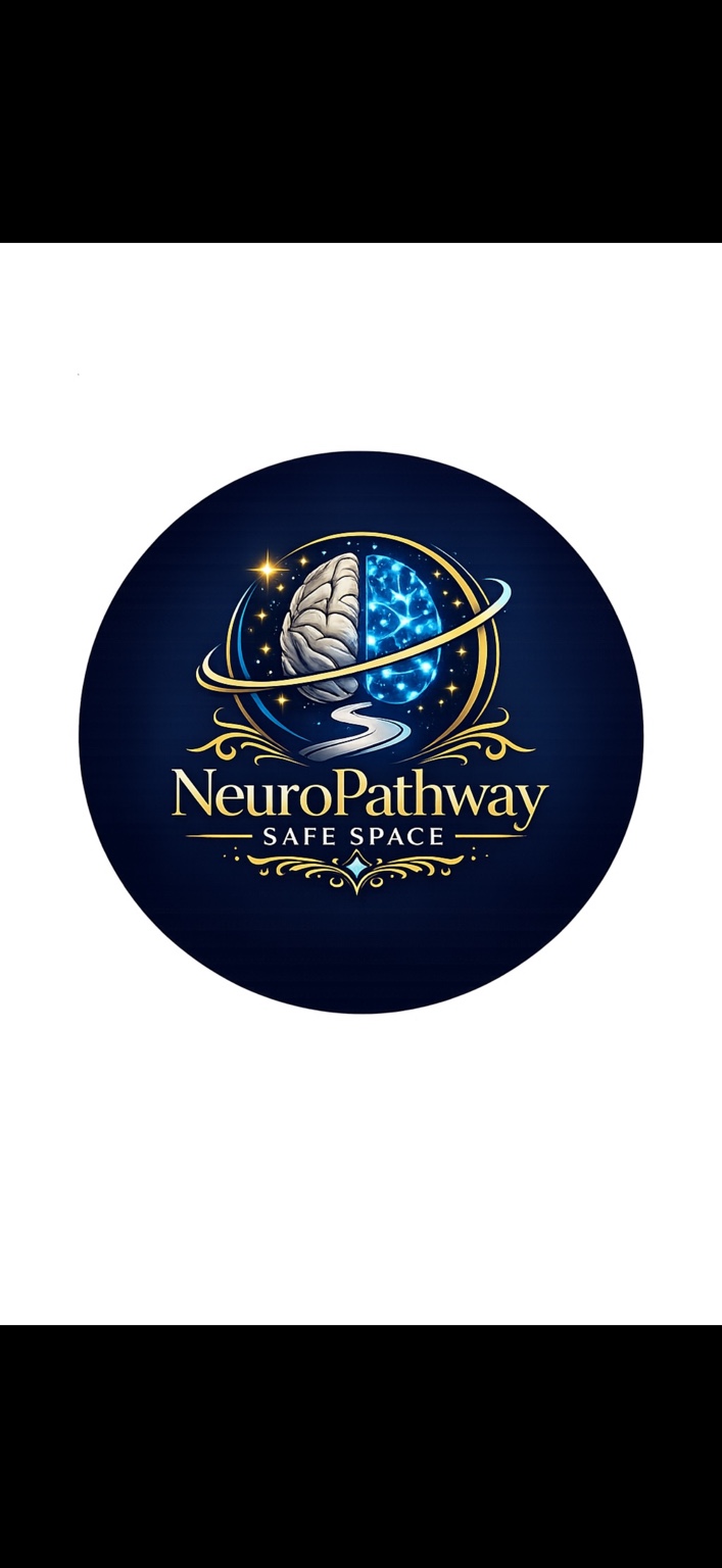 NeuroPathway Safe Space — navy and gold brain and pathway logo